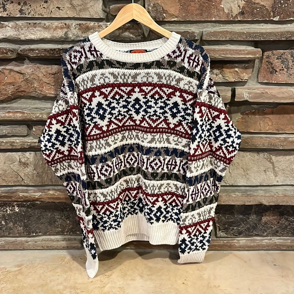Vintage Jas. McLeith Chunky Knit Multicolor Crewneck Sweater Ramie Cotton Size M